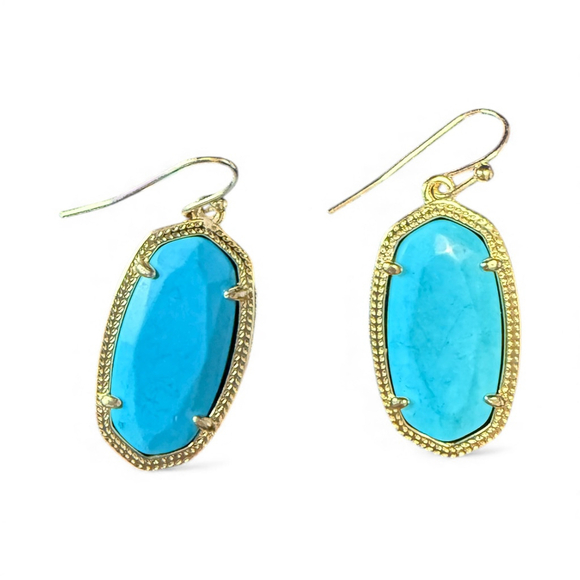 Unbranded Jewelry - Turquoise Stone Drop Earrings – Gold-Tone Oval Dangle Jewelry